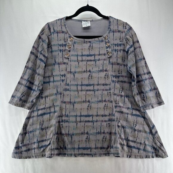 Color Me Cotton Tops Women Sz S Pullover 3/4 Sleeve Pullover Casual Tie Dye Gray - Picture 1 of 12